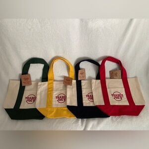 NWT TRADER JOE'S Mini Tote Bag Set, Green, Yellow, Blue, Red.